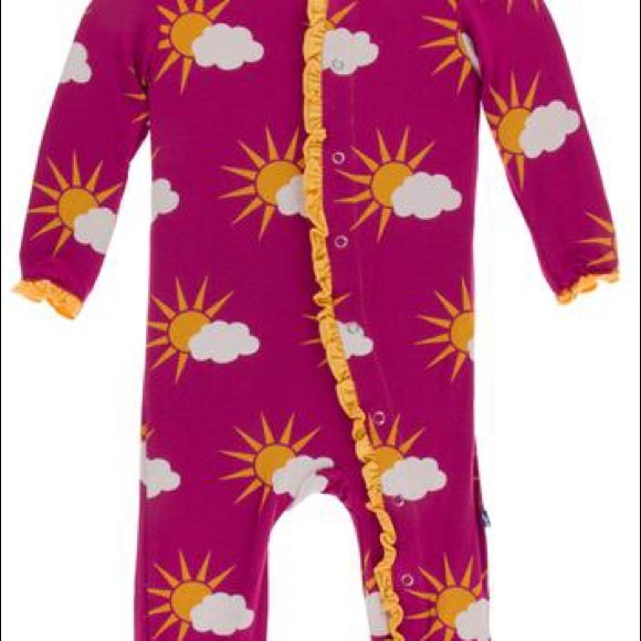 KicKee Pants Berry Partial Sun Ruffle Footie PJs - Picture 3 of 4